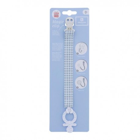 Cadena Chupete Vichy Celeste